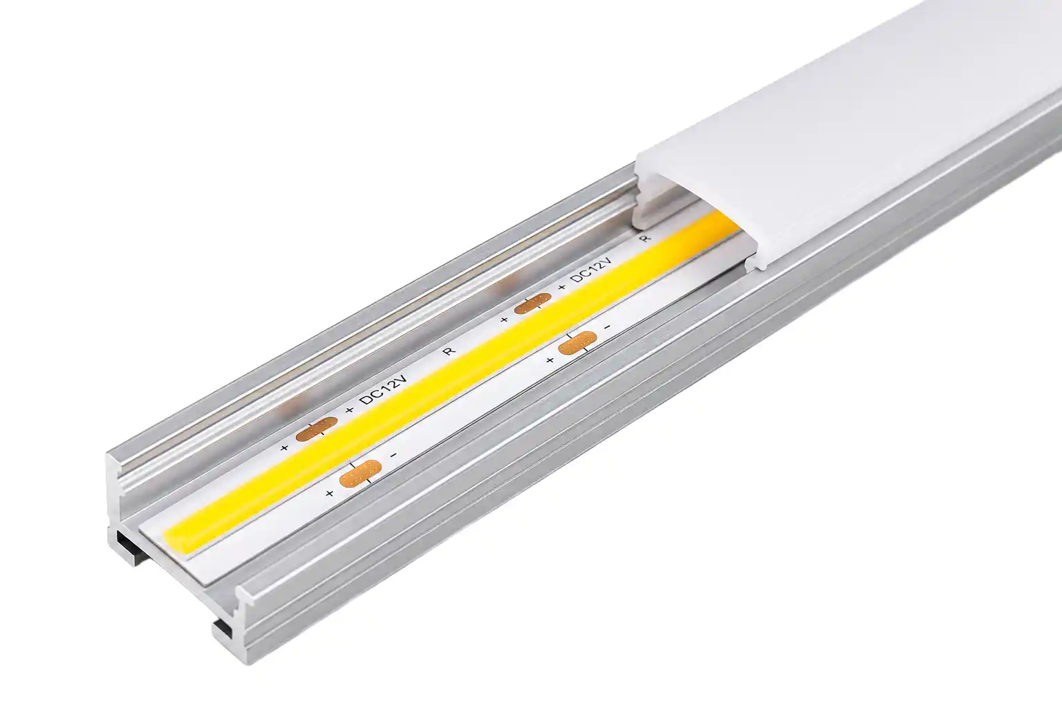 COB LED pásek 12V v hliníkovém profilu — IP20, CE, RoHS, životnost 50 000h, záruka 36 měsíců